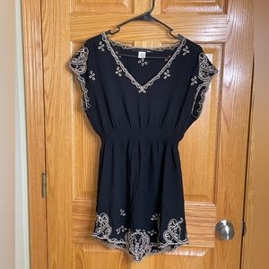 Black embroidery detail mini dress